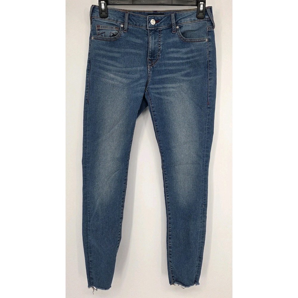 True Religion Women's Jennie Curvy Mid Rise Super Skinny Jeans 28 Raw Hem 32x28